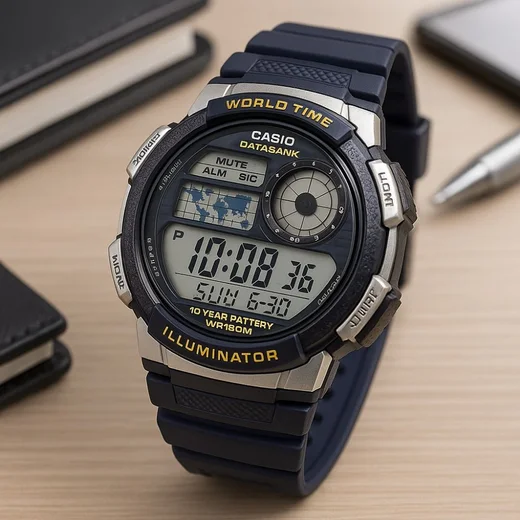 Ceas electronic Casio Collection AE-1000W-2A, carcasa plastic, bratara cauciuc