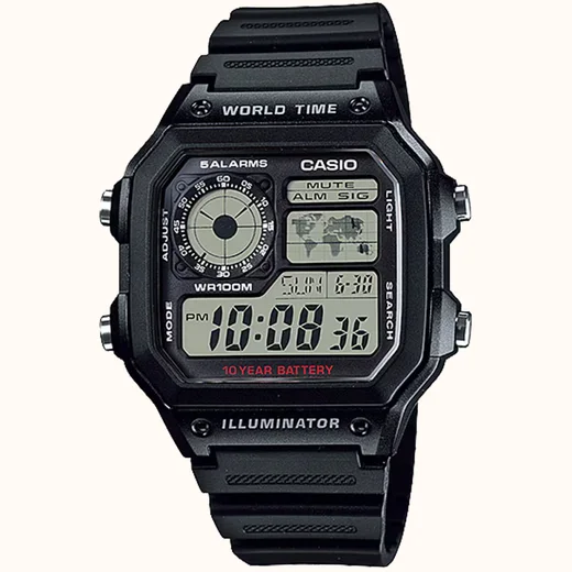 Ceas electronic Casio Collection AE-1200WH-1A, carcasa plastic, bratara plastic