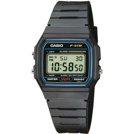 Ceas electronic Casio Collection F-91W-1YEG, carcasa plastic, bratara plastic