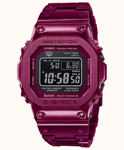 Ceas electronic Casio G-Shock GMW-B5000RD-4, carcasa otel inoxidabil, bratara otel inoxidabil